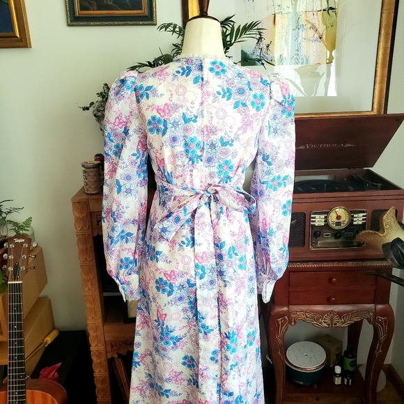 Vintage 70s Butterfly Puff Sleeve Prairie Dress - Picture 5 of 5